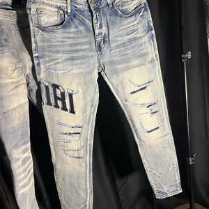 AMIRI Light Blue Distressed Skinny Jeans